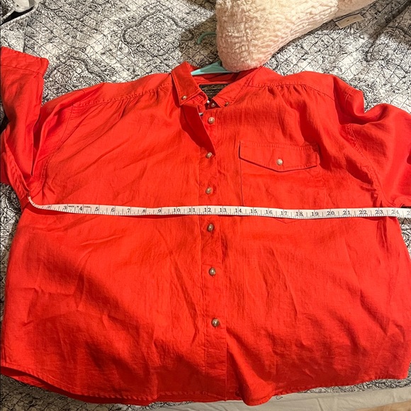 100% Linen Eddie Bauer Vibrant Red Casual Button Down Shirt - Picture 8 of 11
